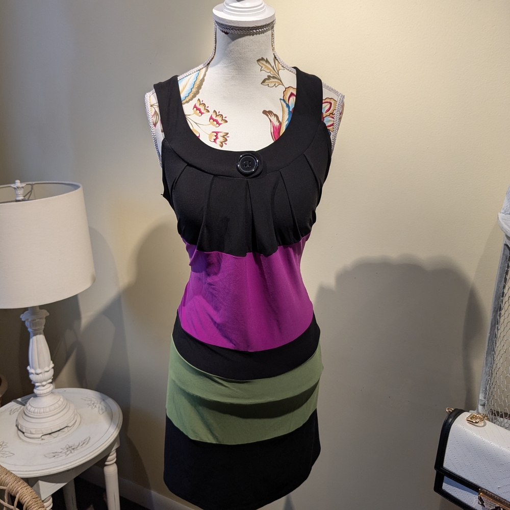 Blu Sage Black, Purple, and Green Color Block Midi Dress